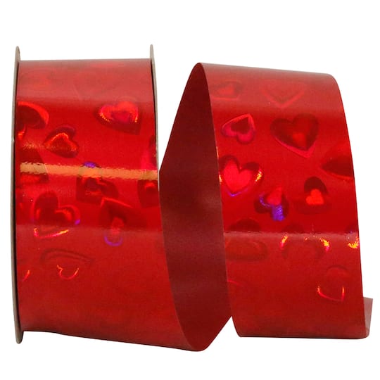Reliant 1.375" x 25yd. Holo Heart Plastic Ribbon